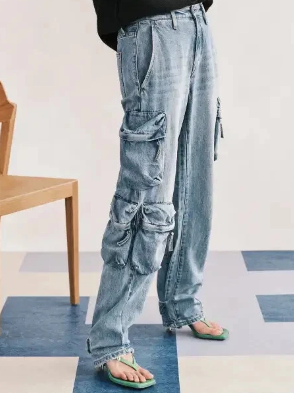 Pistola Bobbie Utility Mid Rise Loose Straight Cargo Jeans Light Wash Women’s 29